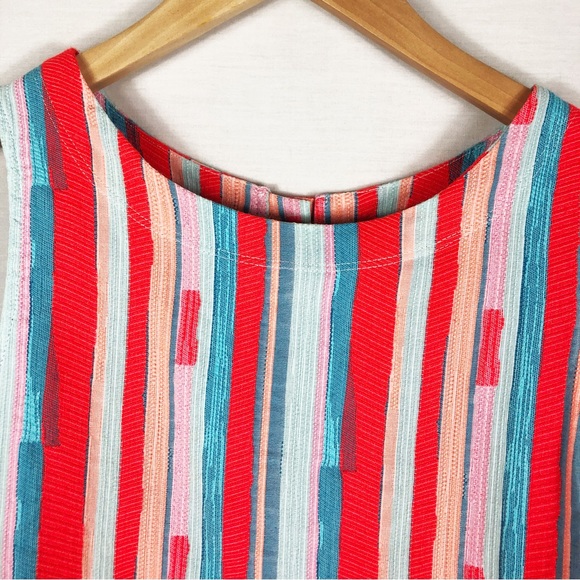 Anthropologie DREW Striped Marisol Button Back Tank | Orange Blue | Size Small - Picture 3 of 9